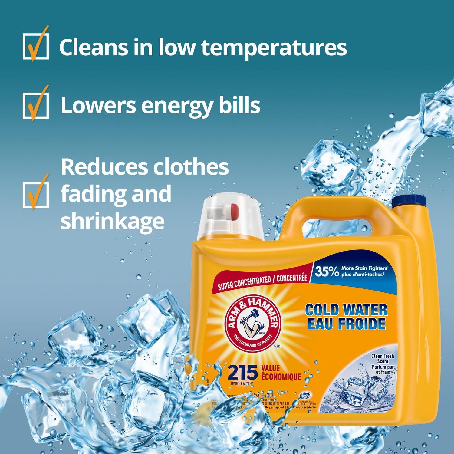 Arm & Hammer Détergent à lessive liquide Eau froide, parfum frais