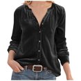 thumbnail image 2 of Qertyioot Chemise Sans Poche en Velours Doré Rétro à Col en V Uni pour Femmes, Manches Longues, 2 of 5