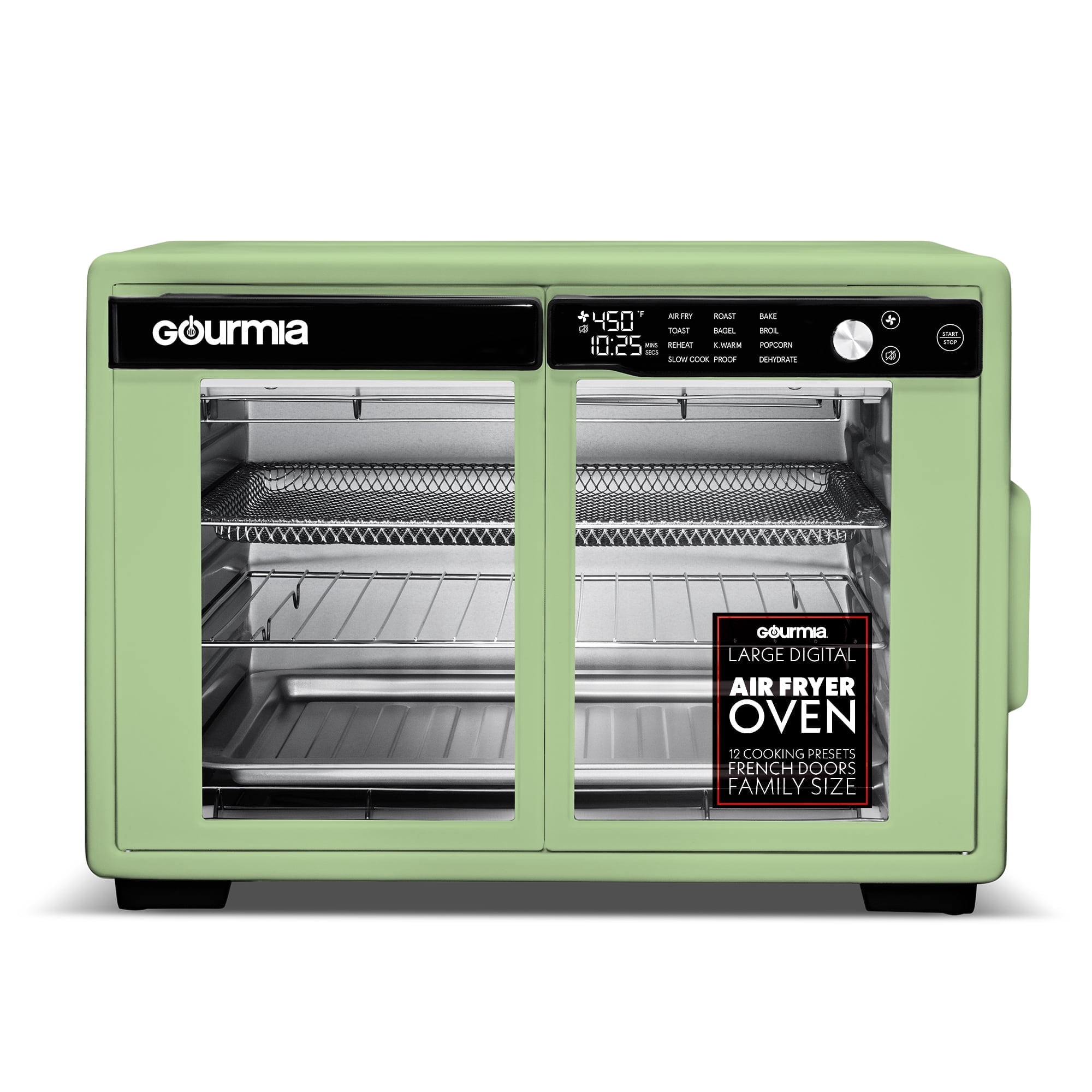 Refurbished Gourmia GTF3588G  French Door Digital Air Fryer Oven, 25 Qt, 12 Preset Functions, 1700W, Green