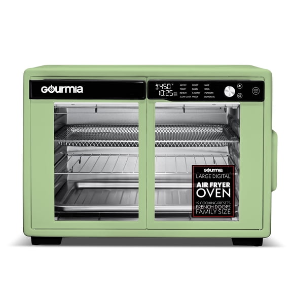 Refurbished Gourmia GTF3588G French Door Digital Air Fryer Oven, 25 Qt, 12 Preset Functions, 1700W, Green