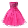 thumbnail image 1 of B91xZ Robe Fille Manches Volantées Robe Trapèze Robe d'Été Décontractée Midi, Rose Vif 8-9 Ans, 1 of 3