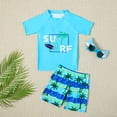thumbnail image 2 of Akiihool Boys Long Sleeve Swimsuit Boys 2 Pieces Rash Guard Sun Protection Long Sleeve Kid Swimsuits Quick Dry Swim Shirt Trunks for Boys (Light Blue,7-8 Years), 2 of 4
