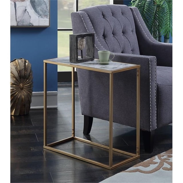 Convenience Concepts Gold Coast Table de Chevet en Faux Marbre avec Cadre en Métal Doré