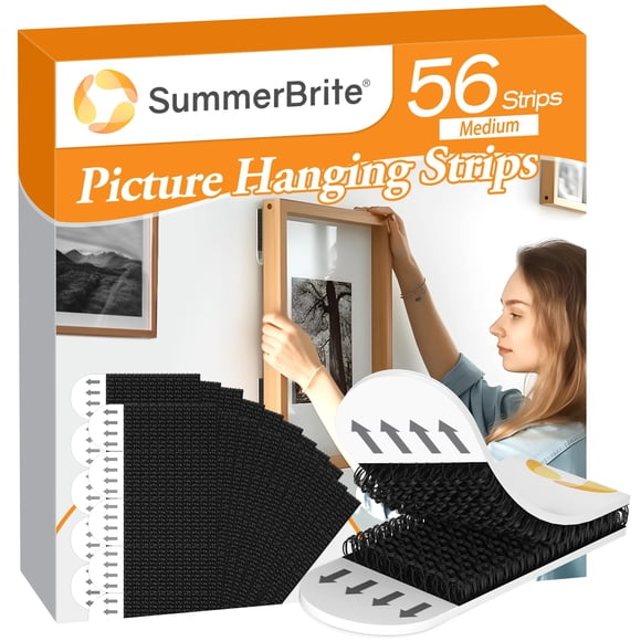Summerbrite Picture Hanging Strips Heavy Duty Damage Free Hanging Picture Hangers Picture Hanging Kit Hanging Hooks Without Nails Wall hook and loop Strips Sticky Adhesive Tape for Christmas (56 S