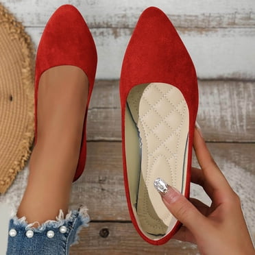 Commforr Loafer Shoes, Work Shoes Women, Womens Flat Shoes, Summer Shoes, Women's Pointed Toe Ballet Flats Comfortable Flats Shoes for Women Dressy Slip-ons Loafers Shoes, Red, 9