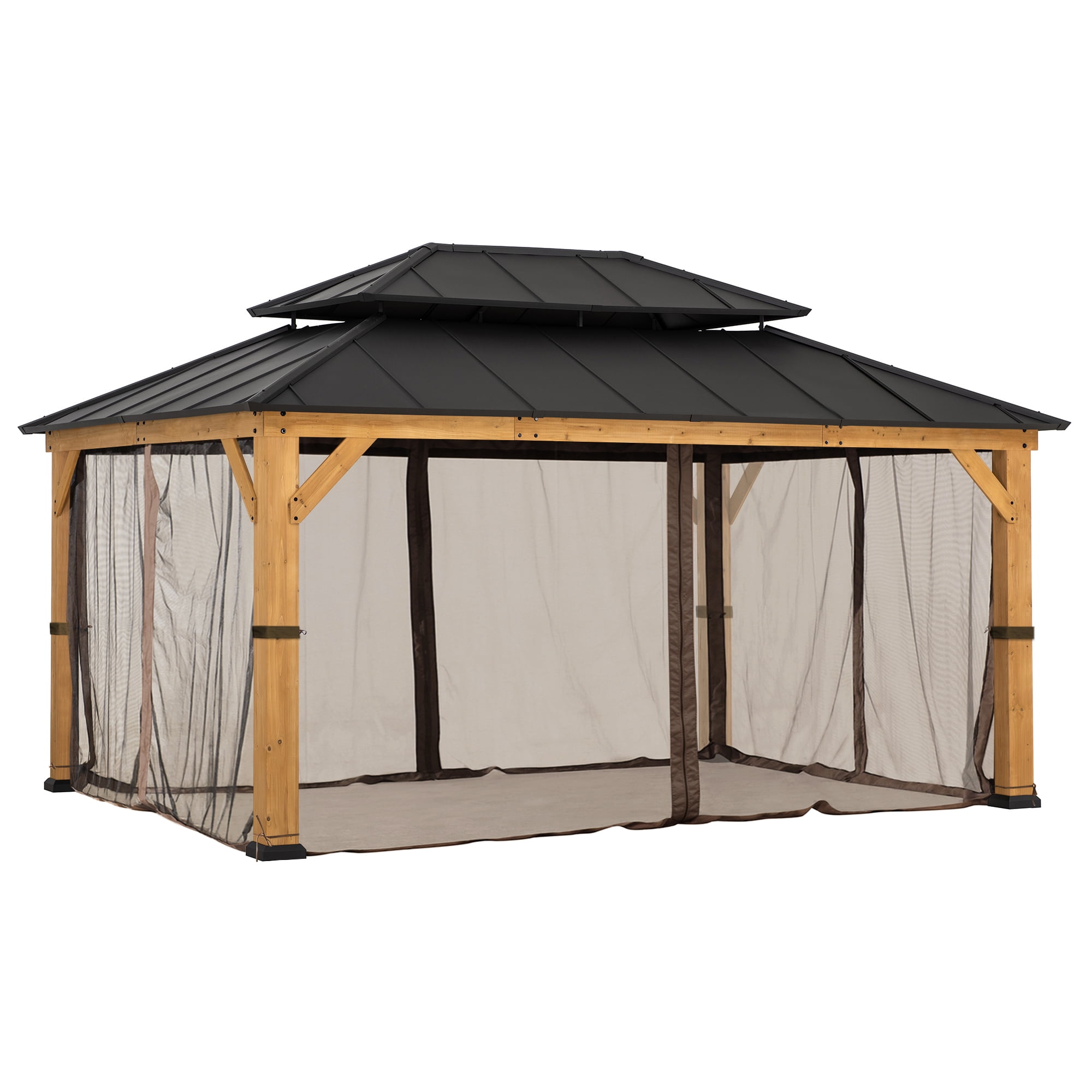 Panneaux de moustiquaire de remplacement Sunjoy, parois imperméables à 4 panneaux pour gazebo, terrasse et protection de jardin de 12 x 16 pieds