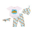 thumbnail image 3 of 2022 Baby 4Pcs Spring Outfits  Short Sleeve Cartoon Print Romper + Pants + Hat + Headband Set, 3 of 8