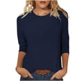 thumbnail image 1 of hotojiny Spring Tops for Women Lightweight Solid Color 3/4 Sleeve Crewneck Basics Tees Plus Size Soft Comfy Summer Work Shirt, 1 of 6