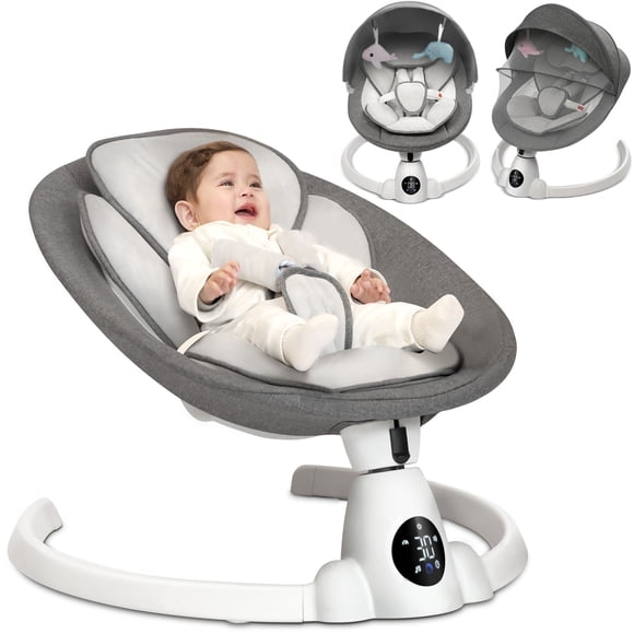Babyeap Baby Swing pour Nourrissons - Swing Électrique Intelligente avec Contrôle Bluetooth Harnais à 5 Points, 5 Vitesses de Balancement, 10 Berceuses (Gris)
