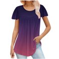 thumbnail image 1 of Besolor Hauts d'Été pour Femmes Tendance Dégradé Plissé Manches Courtes Chemises Décontractées Grande Taille Col Rond Blouse Habillée, 1 of 5