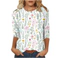 thumbnail image 2 of Blouses à Manches 3/4 pour Femmes Mode T-shirt Imprimé Mi-Long Blouse à Manches 3/4 Col Rond Hauts Décontractés Hauts à Manches 3/4 pour Femmes Grande Taille en Liquidation, 2 of 4