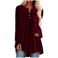 thumbnail image 1 of Timegard Hauts Grande Taille pour Femmes Manches Longues Col en V Cranté Bouton Froncé Tunique Décontractée Chic, 1 of 5