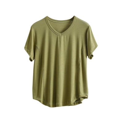Kaemgyyd Women's Plus Size T Shirts Cotton Loose V Neck Summer Tops Classic Solid Color Short Sleeve Casual Tees