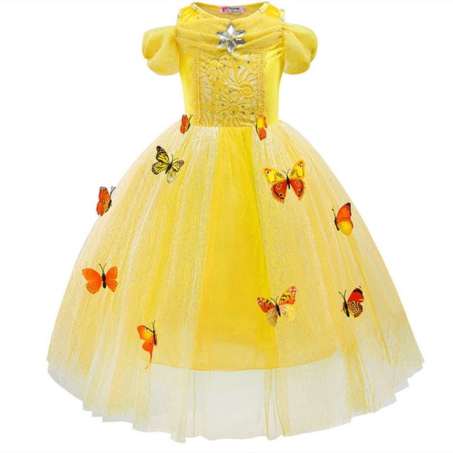 Girls Princess Dress with Butterflies 5 Layers Fancy Dress Up Costume