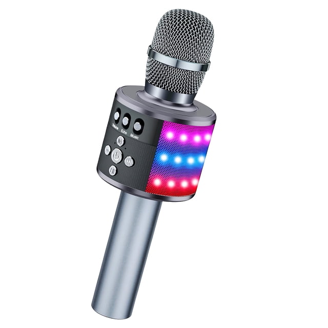 Intexca Bluetooth Karaoke Microphone, 4-in-1 Wireless Mic with LED Lights for Kids & Adults