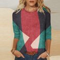 thumbnail image 2 of HKEJIAOI T-Shirts à Manches 3/4 pour Femmes Col Ras du Cou Imprimé Floral Haut Femme à Manches Trois-Quarts m, 2 of 5