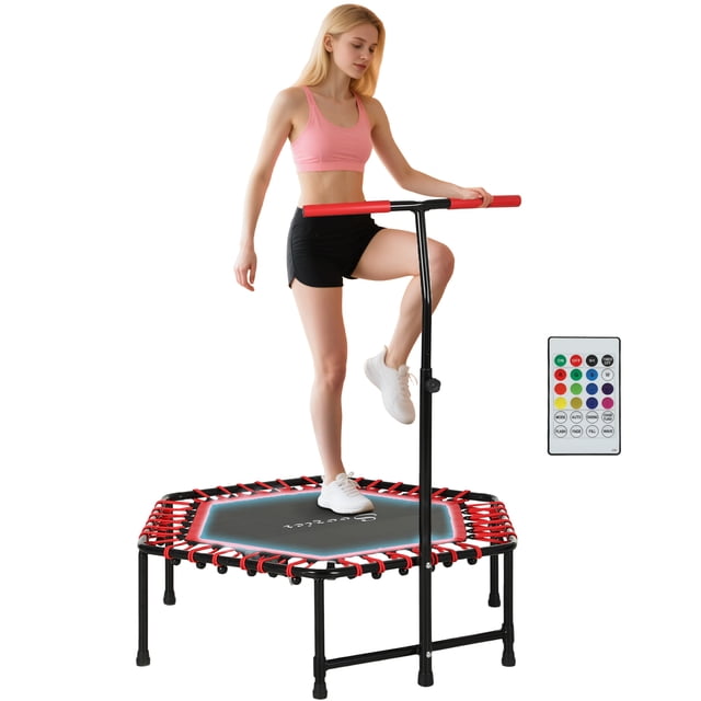Soozier Mini-Trampoline Intérieur de 45 Pouces, avec Lumière DEL et Poignée Ajustable, Rouge