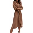 thumbnail image 2 of YUTK Robe Vêtements pour Femmes, Robe à Manches Longues avec Col à Revers et Boutons, Khaki G, 2 of 6