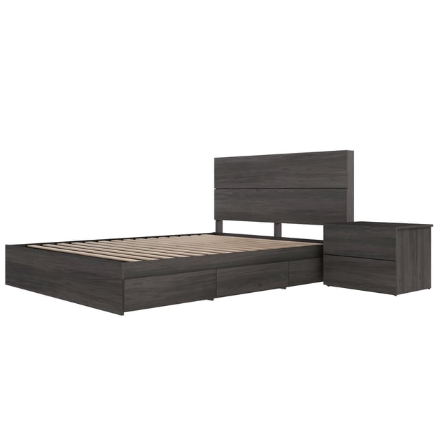 Nexera Milo Ensemble de Chambre à Coucher de Rangement Réversible 3 Pcs, Gris, Grand Lit
