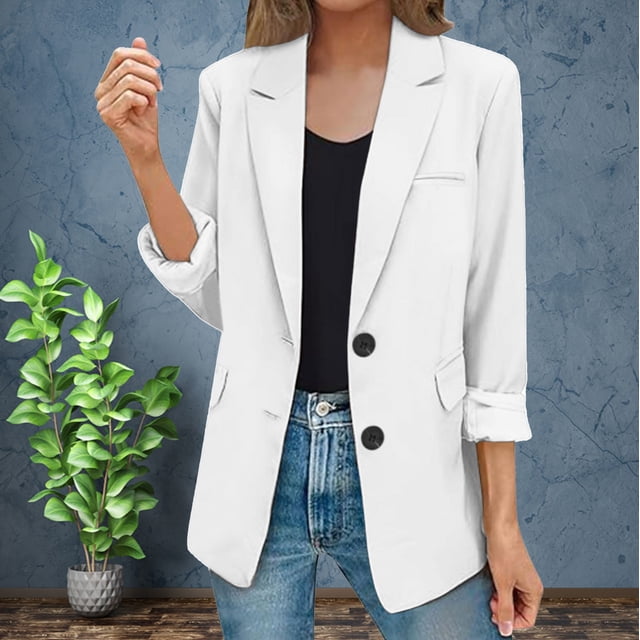 Liquidation! Cardigan pour Femmes Cardigans pour Femmes Veste Décontractée pour Femmes Poches Manches Longues Bouton avant Col à Revers de Travail Veste à Boutons Wh1 L