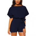 thumbnail image 1 of TIMIFIS Women's Summer Jumpsuit Belted Keyhole Back Short Sleeve Solid Color Jumpsuit on, 1 of 6