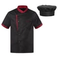 thumbnail image 1 of TiaoBug Unisex Short Sleeve /Long Sleeve Chef Coat Jacket with Hat Lightweight Button Restaurant Kitchen Chef Top Uniform Black 3XL, 1 of 7
