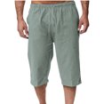thumbnail image 2 of EOYWHK Mens Linen Capri Pants Summer Loose Fit Lightweight Sleep Shorts Elastic Waist Drawstring with Pockets, 2 of 7