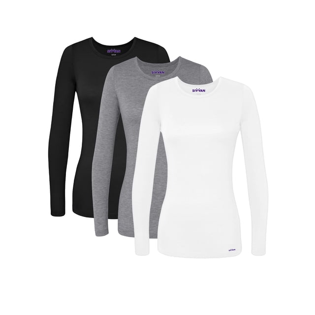Sivvan 3 Pack Women's Comfort Long Sleeve Multi Color T-Shirt / Underscrub Tee