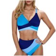 thumbnail image 2 of VBTAPA Womens High Waisted Bikini Sets Criss Cross Two Piece Swimsuits Color Block Full Coverage Bathing Suits Clearance Sale Blue M, 2 of 4