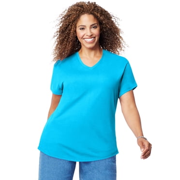 Just My Size Womens Cotton Jersey Short-Sleeve V-Neck Tee, 3X, Petal Purple