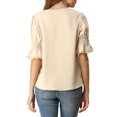 thumbnail image 3 of INSPIRE CHIC Blouse en Mousseline Semi-Transparente pour Femme à Volants, Col en V, Manches Bouffantes au Coude, TP Beige, 3 of 8