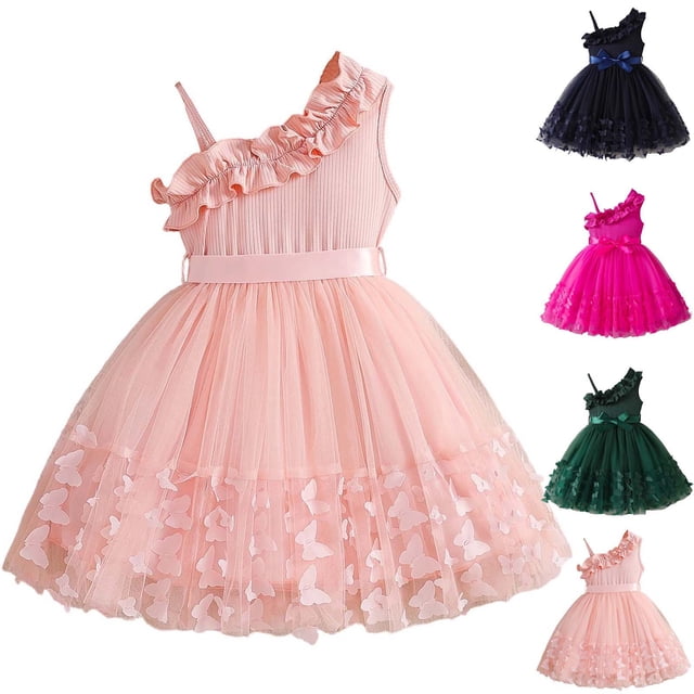 JDQJBZ Robe de Fête d'Anniversaire pour Tout-Petites Filles à une Épaule avec Appliqué et Ceinture