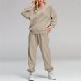 thumbnail image 2 of Pisexur Ensemble Pantalon 2 Pcs Mode Décontractée Ensemble de Survêtement Uni pour Femmes Chandails à Manches Longues à Col Rond Hauts à Enfiler Pantalons Longs Élastiques Survêtements Ensembles de Détente P-3TG, 2 of 7