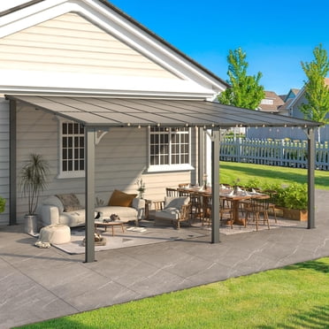 YODOLLA 12' x 16' Hardtop Gazebo, Aluminum Frame Patio Canopy with UV-Resistant PP Roof for Backyard Garden - Dark Grey