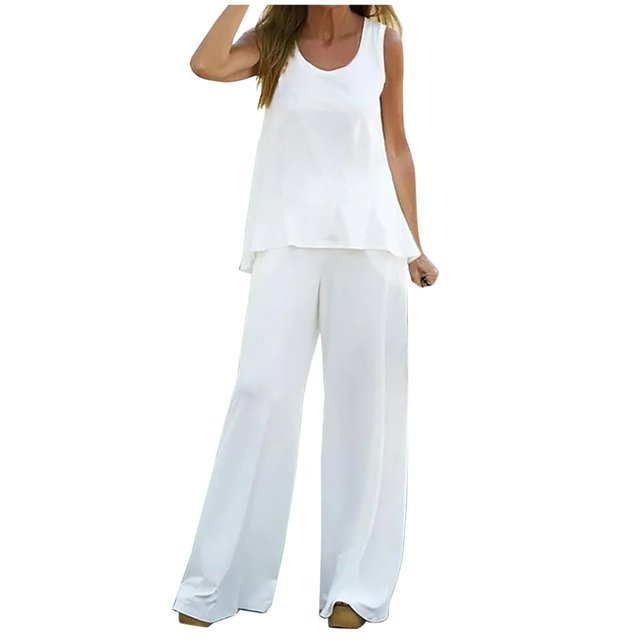 Ensemble d'Été 2 Pcs pour Femmes Débardeur Sans Manches Pantalon Large