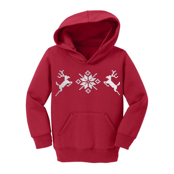 Toddler Ugly Christmas SNowflake Deer Pullover Hooded Sweatshirt - Red - 3T