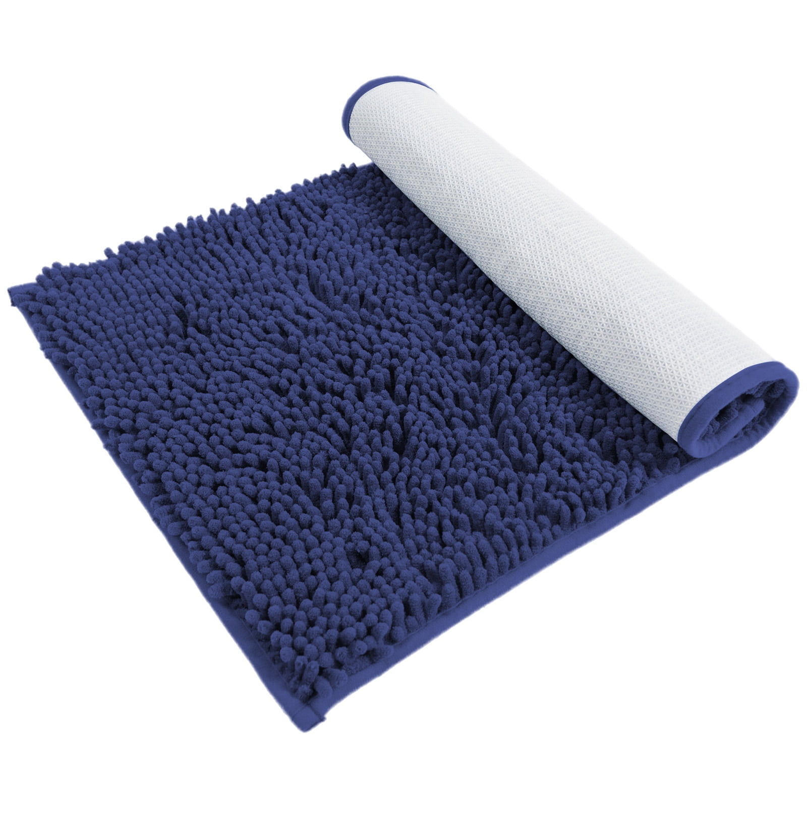 Hitime Soft Chenille Bath Rug Mat 16x24 Quick Dry Machine Washable Bathroom Runner - Ultra Absorbent Non-Slip Backing - Navy