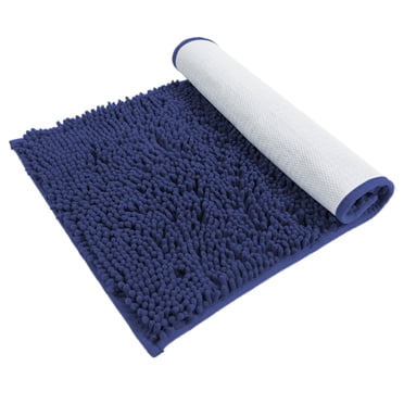Hitime Soft Chenille Bath Rug Mat 16x24 Quick Dry Machine Washable Bathroom Runner - Ultra Absorbent Non-Slip Backing - Navy