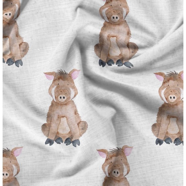 Soimoi White Rayon Fabric Pig Animal Fabric Prints By Yard 56 Inch Wide