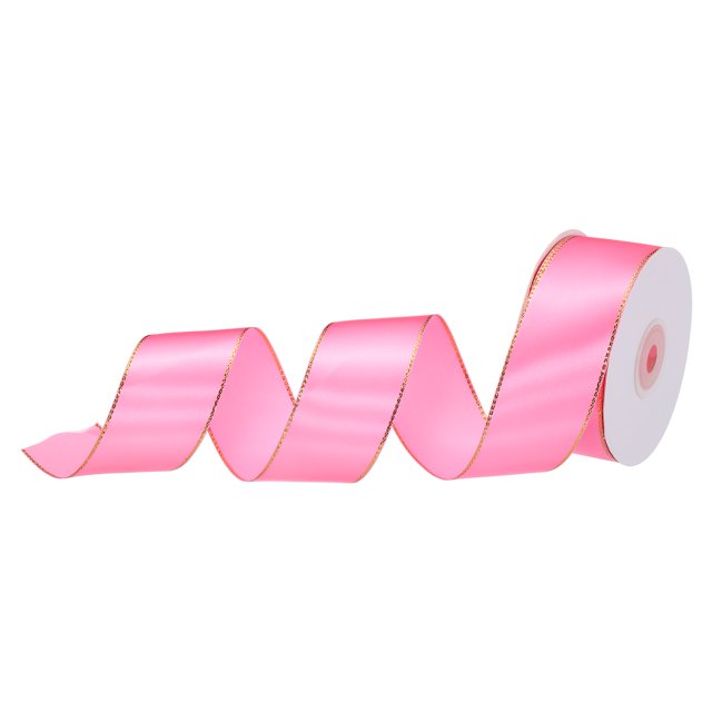 Unique Bargains 1 1/2 Inch 25 Yard Wide Satin Ribbon with Gold Edges Grosgrain Fabric Ribbon for Gift Wrapping, Peach Pink