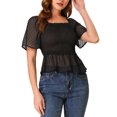 thumbnail image 1 of INSPIRE CHIC Blouse Courte à Manches Courtes Évasées à Encolure Carrée, à Volants, à Basque, Smockée pour Femme, 1 of 6