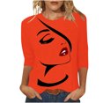 thumbnail image 1 of Penkiiy Hauts pour Femmes Mode Femmes T-shirt Imprimé Mi-Long Manches 3/4 Blouse Col Rond Hauts Décontractés Rouge Vêtements Y2K, 1 of 4