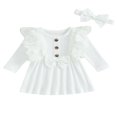 thumbnail image 1 of Robe d'Automne pour Bébé Fille Manches Longues Côtelées Robe Princesse Ligne A avec Bandeau, 1 of 8