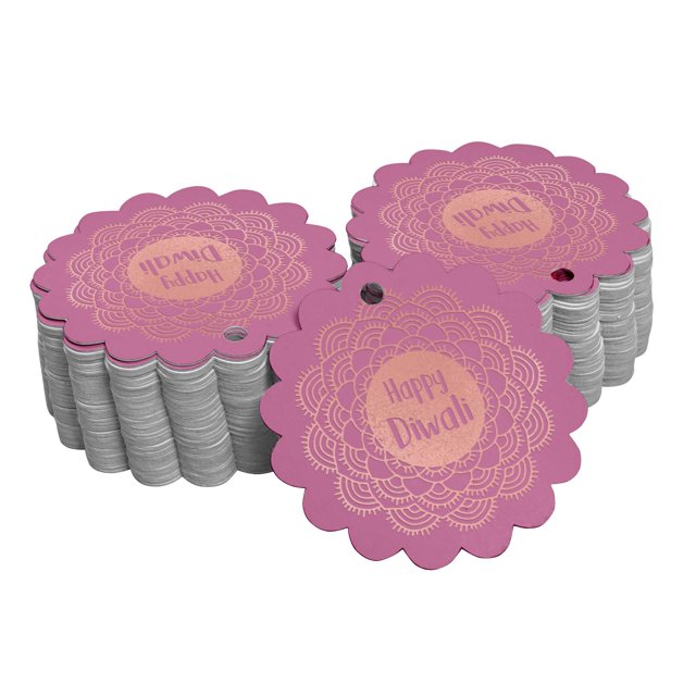 Inkdotpot 50 Pack Real Rose Gold Foil Paper Tags Happy Diwali Favor Hang Tags