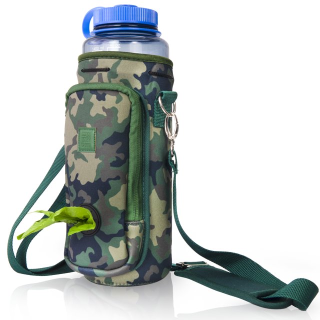 Made Easy Kit Water Bottle Carrier with Pocket for Dog Poop Waste Bags and Adjustable Padded Shoulder Strap