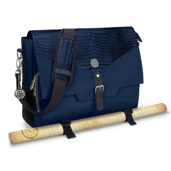 ENHANCE Collector's Edition RPG Player's Essentials DnD Bag - Dragon Hide Exterior Messenger Bag Fits 2-4 Books Binders Dice & Accessories with 17 inch Laptop Slot Battlemap Straps (Dragon Blue)