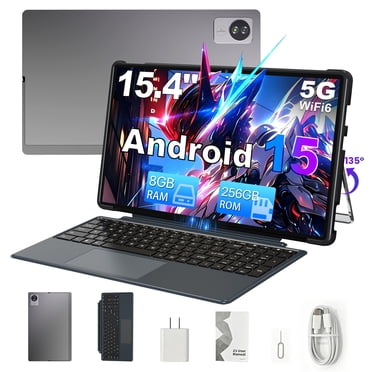 Golzer 15.4 inch Tablet, Android 15 Tablet with Helio G99 Octa-Core Processor(Beat Unisoc T618), 2 in 1 Tablets with Keyboard Stand Case, 8GB RAM 256GB ROM, 10000mAh, BT5.2, 4 Speakers, 2.4G/5G WiFi