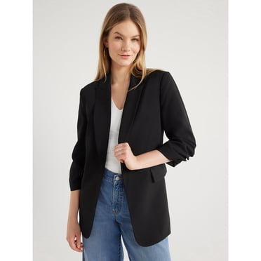 Scoop Blazer Décontracté Ultimate ScubaKnit pour Femmes et Grandes Tailles avec Manches Froncées, Tailles TP-TG