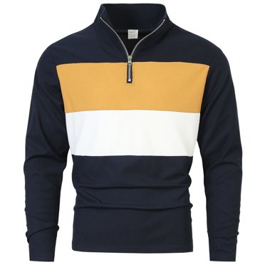 Dagugfen Chemises pour Hommes Automne Manches Longues Fermeture Éclair Col en V Ajusté à Blocs de Couleur Vêtements de Travail Chemises Décontractées Mode