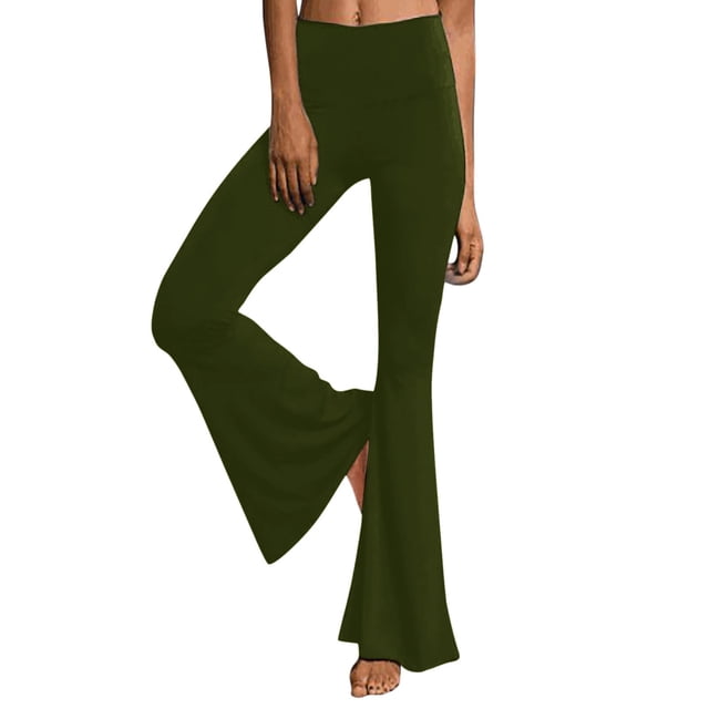Pantalon Décontracté pour Femmes, Uni, Longueur Sport, Jambe Évasée, Taille Haute